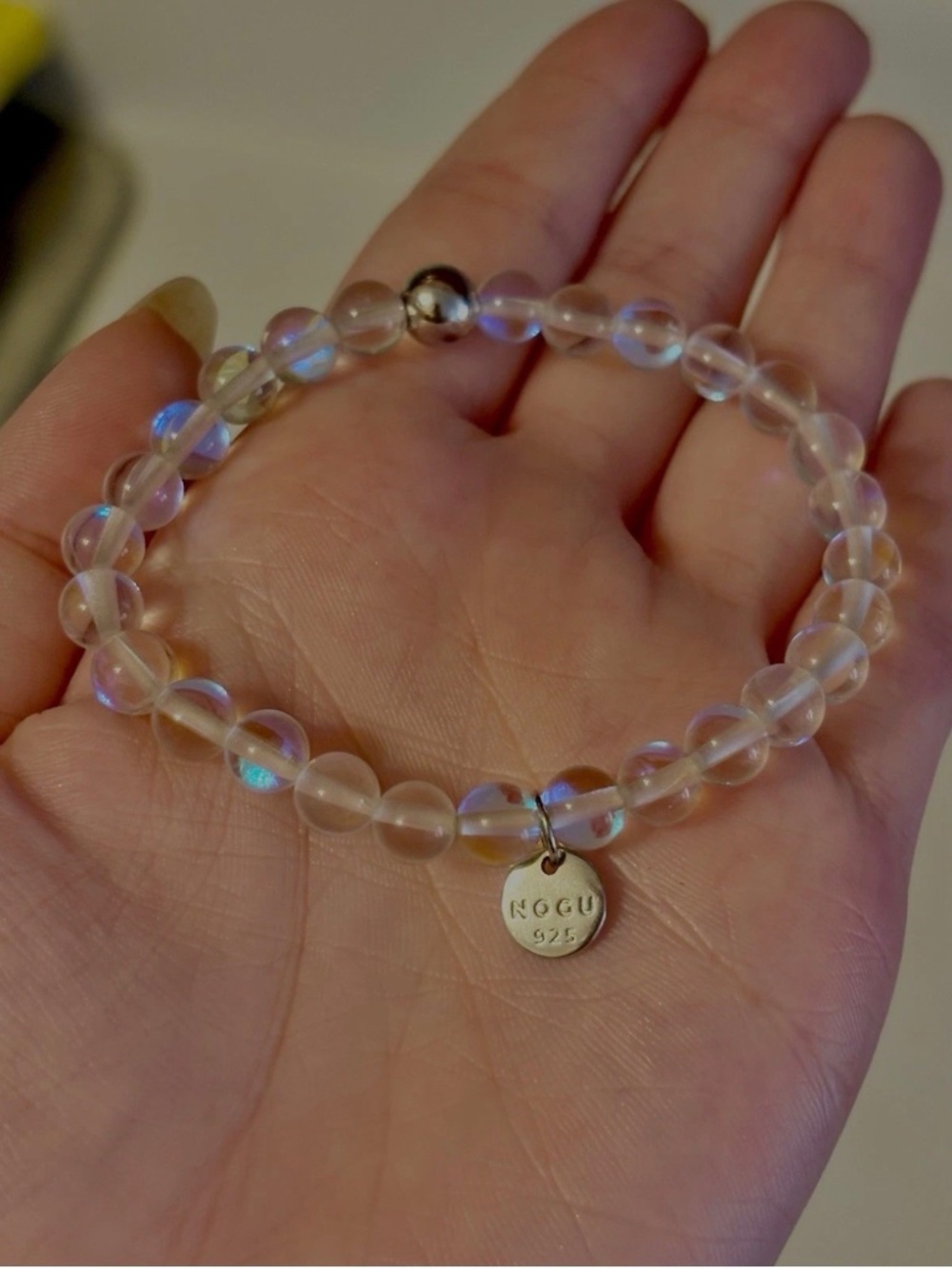 NOGU Rainbow Supernova 925 Sterling Silver Mermaid Glass Bead Stretch Bracelet